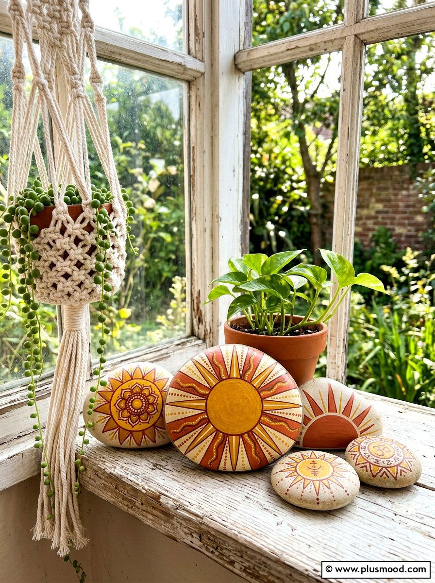 Boho Sunshine Painted Rocks - 25 painted rock ideas with inspirational words
