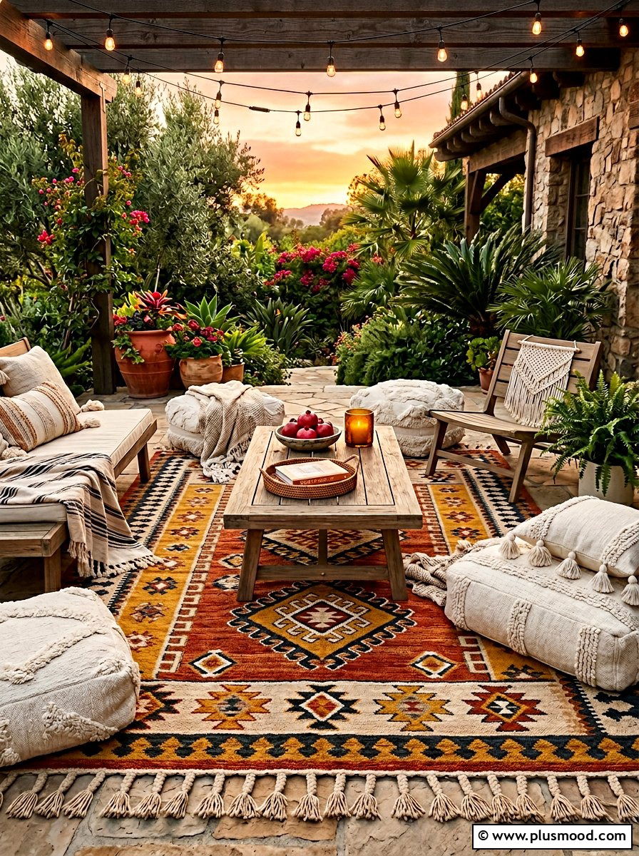 Boho Tassel Patio Rug - 25 summer patio rug ideas