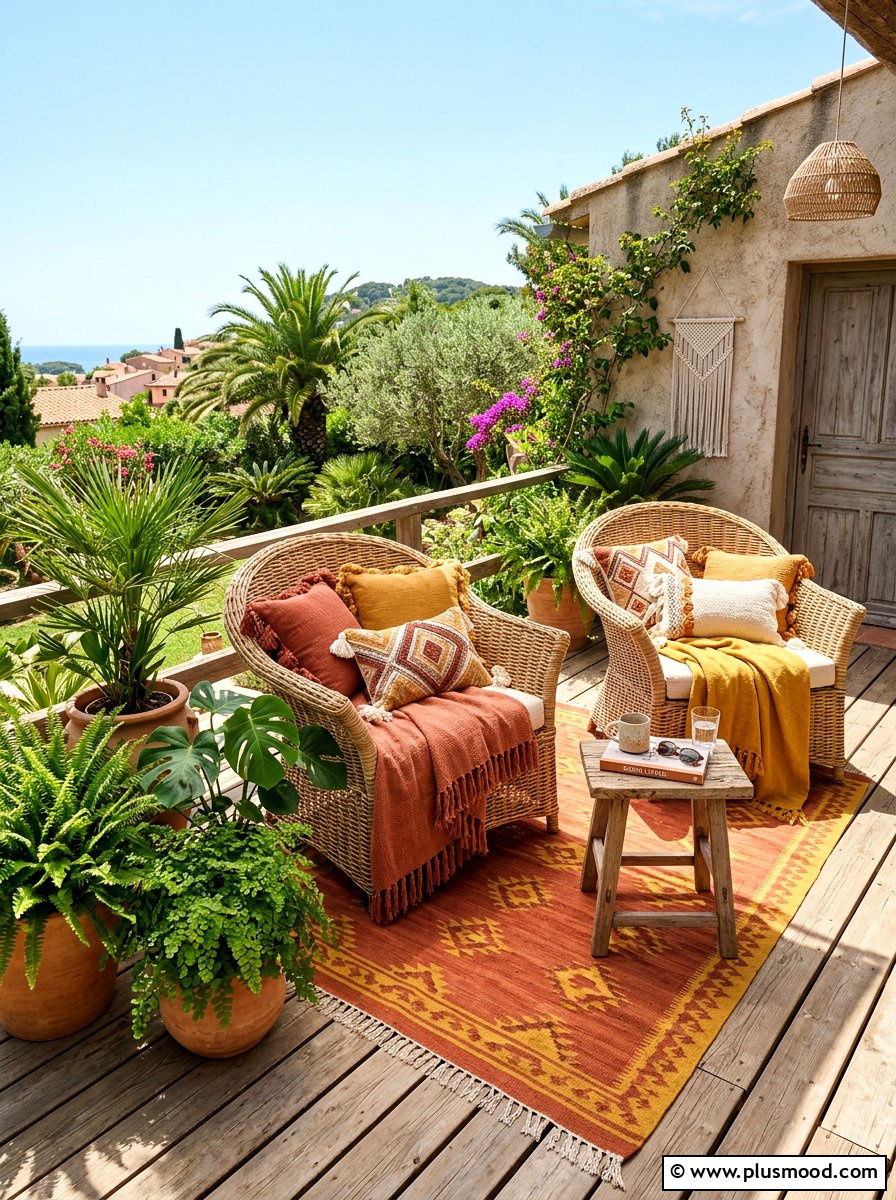 Boho Wicker Lounge Chair - 25 summer patio ideas with wicker furniture