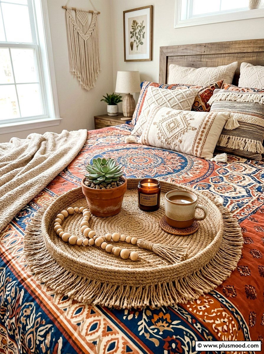 Boho Woven Tray - 25 summer bedroom tray decor ideas
