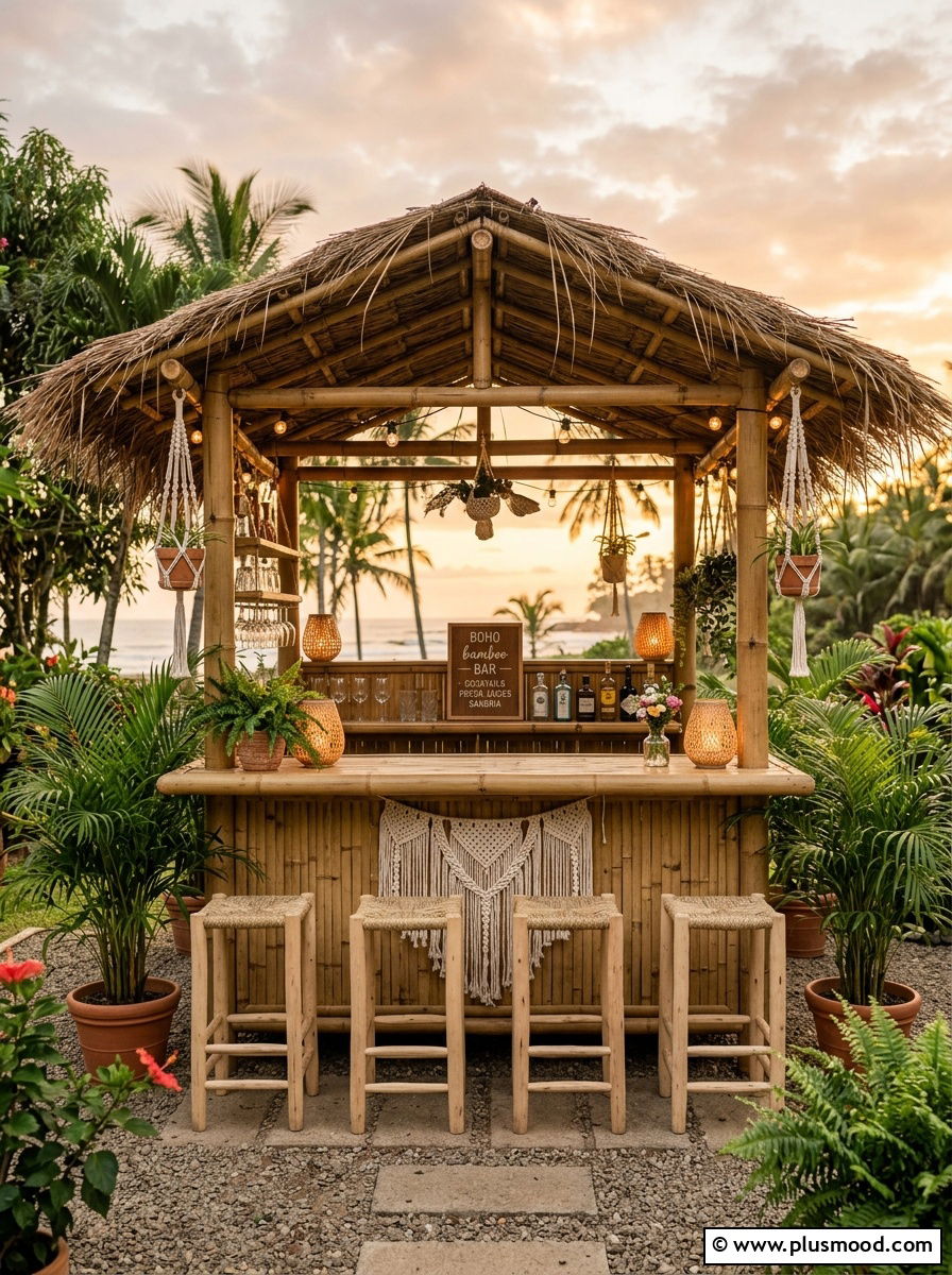 Boho bamboo outdoor bar - 25 small backyard ideas with outdoor bar