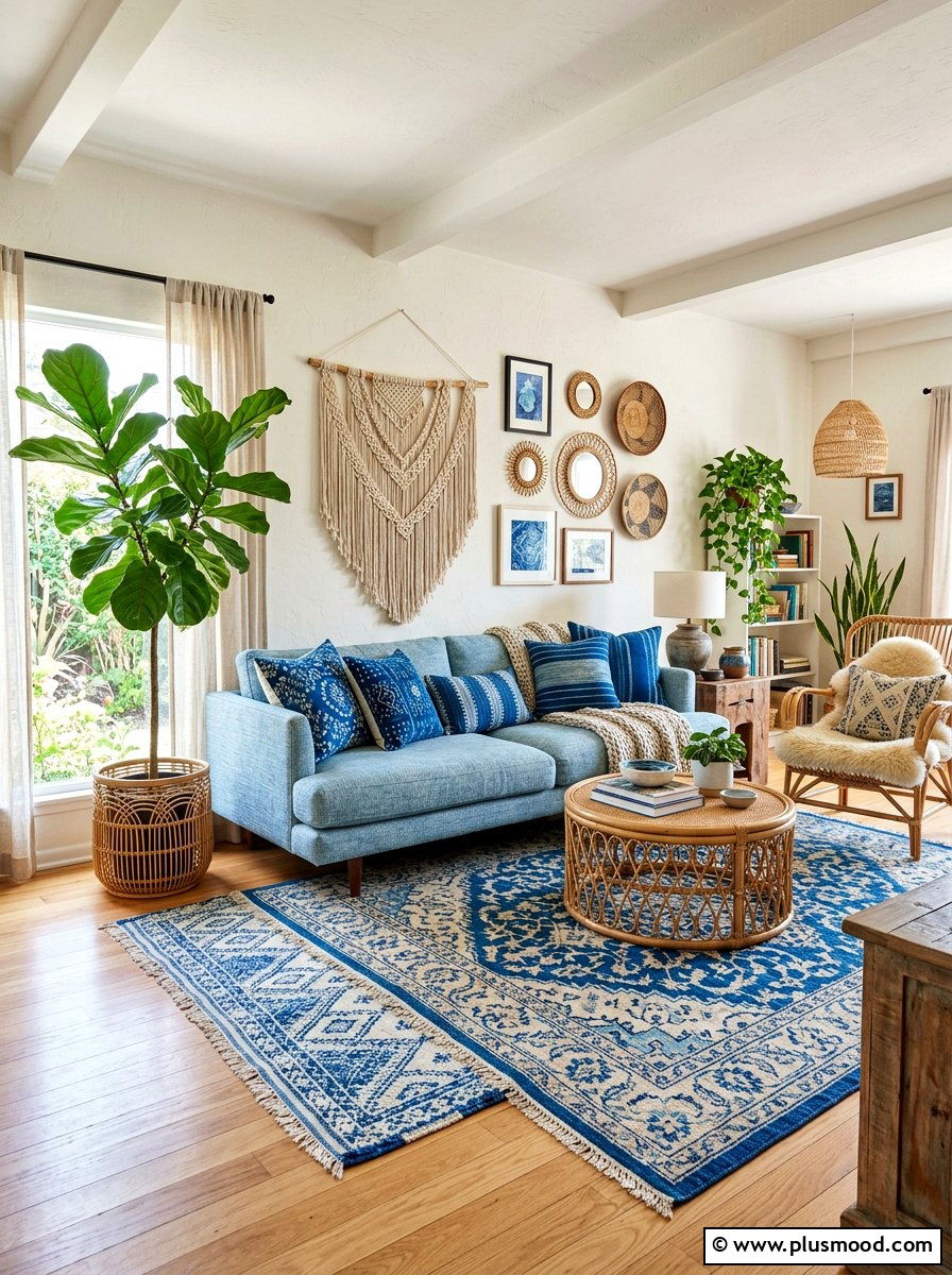 Boho blue living room - 25 blue summer living room ideas