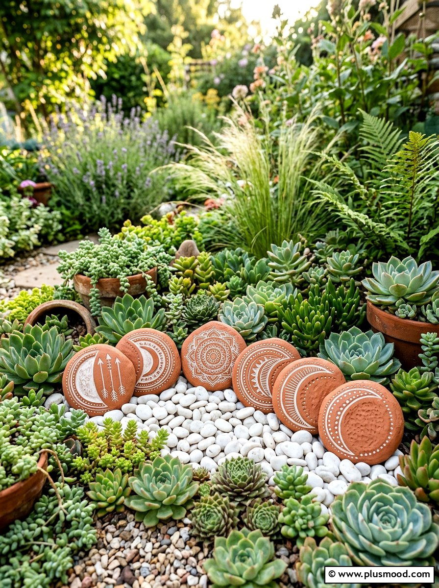 Boho celestial stone - 25 painted rock ideas with moon phases