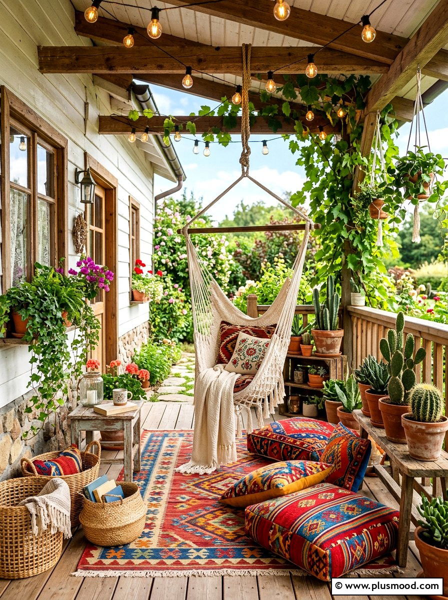 Boho chic porch - 25 summer front porch styling ideas