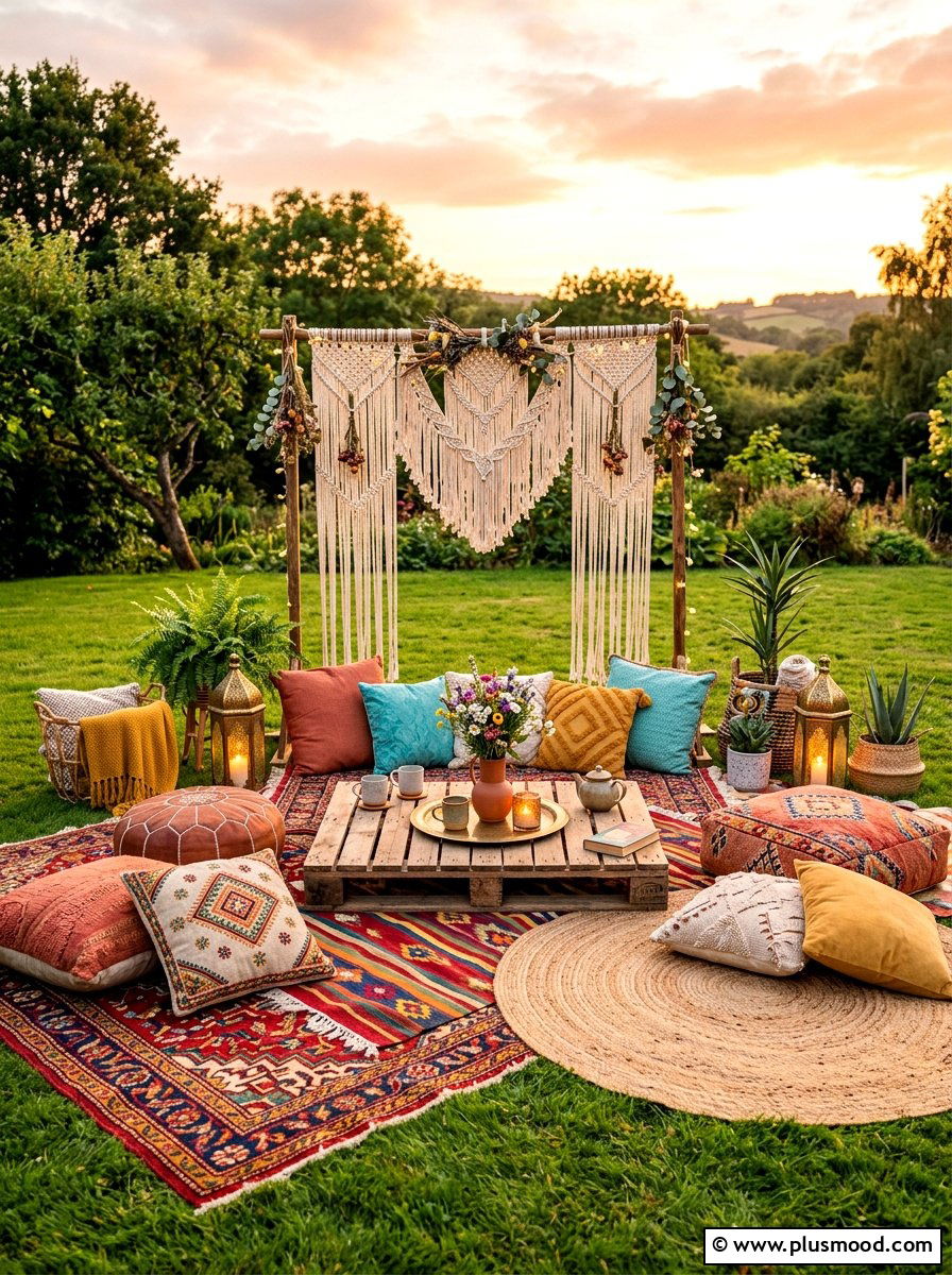 Boho floor cushion seating - 25 summer backyard seating ideas for guests