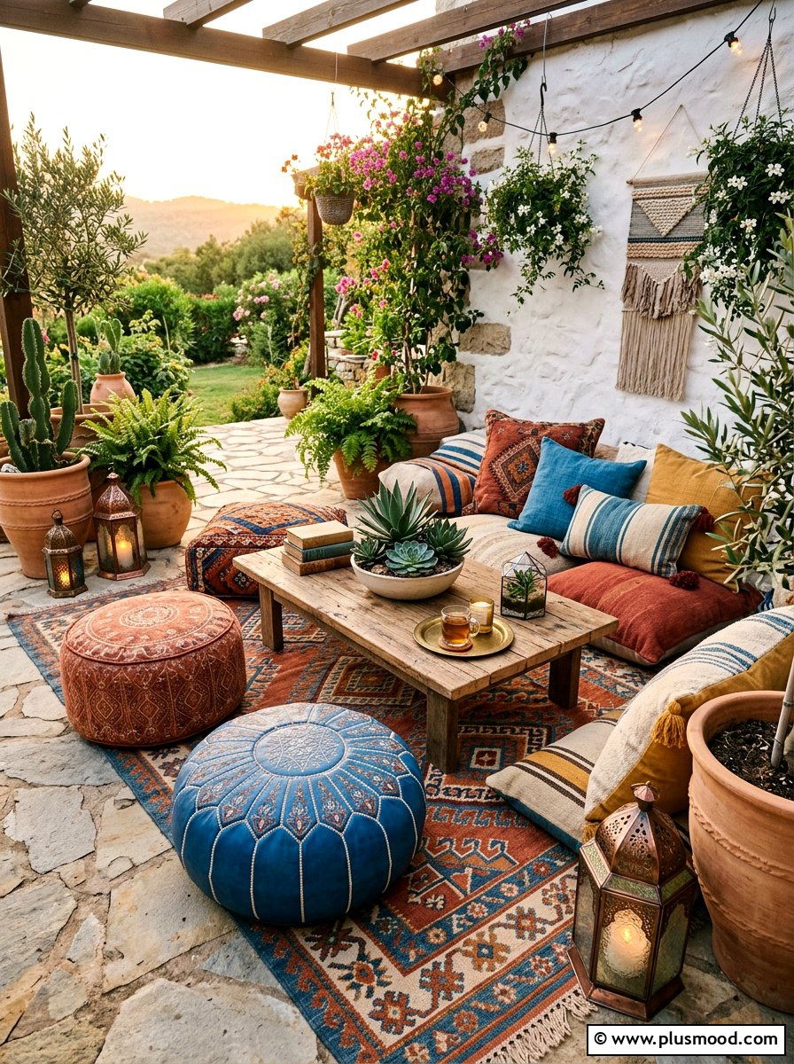 Boho floor cushions - 25 summer backyard seating ideas