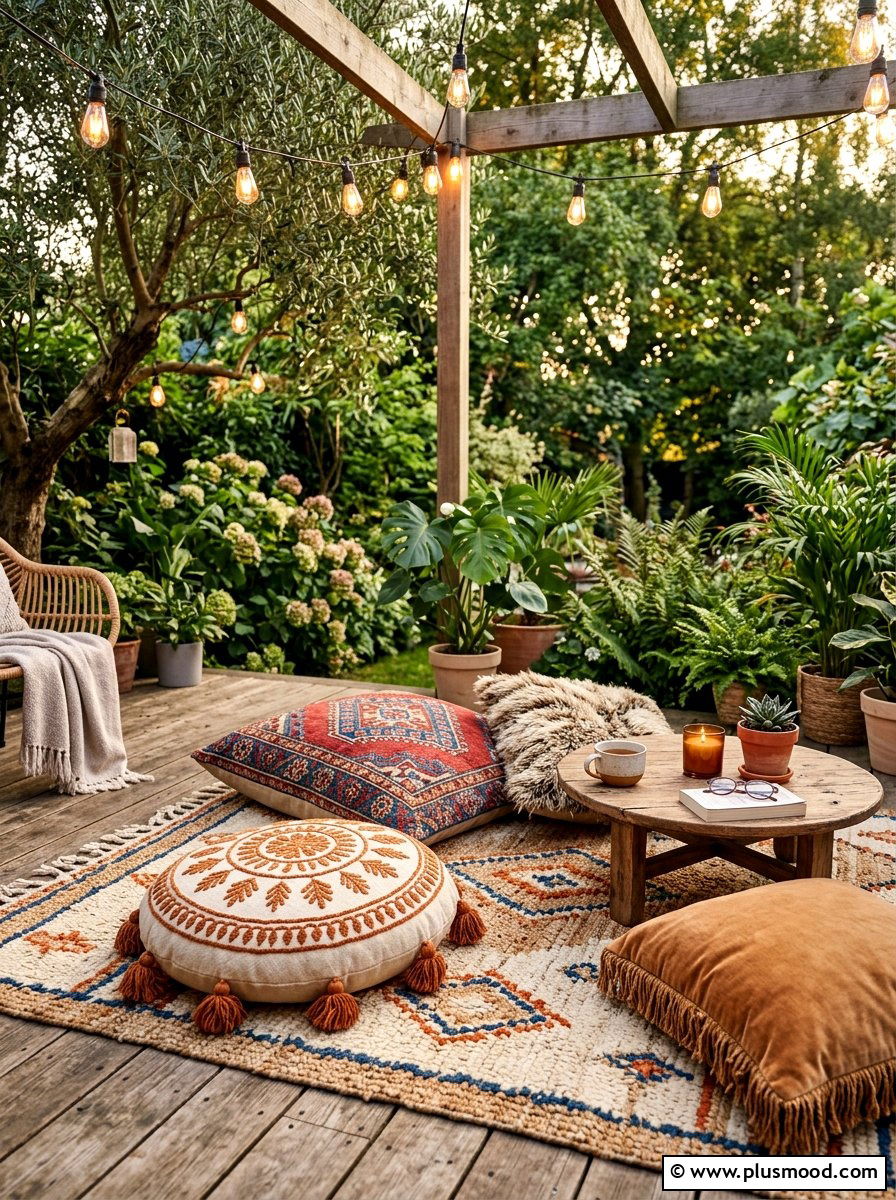 Boho floor pillows - 25 summer outdoor entertaining ideas on a budget