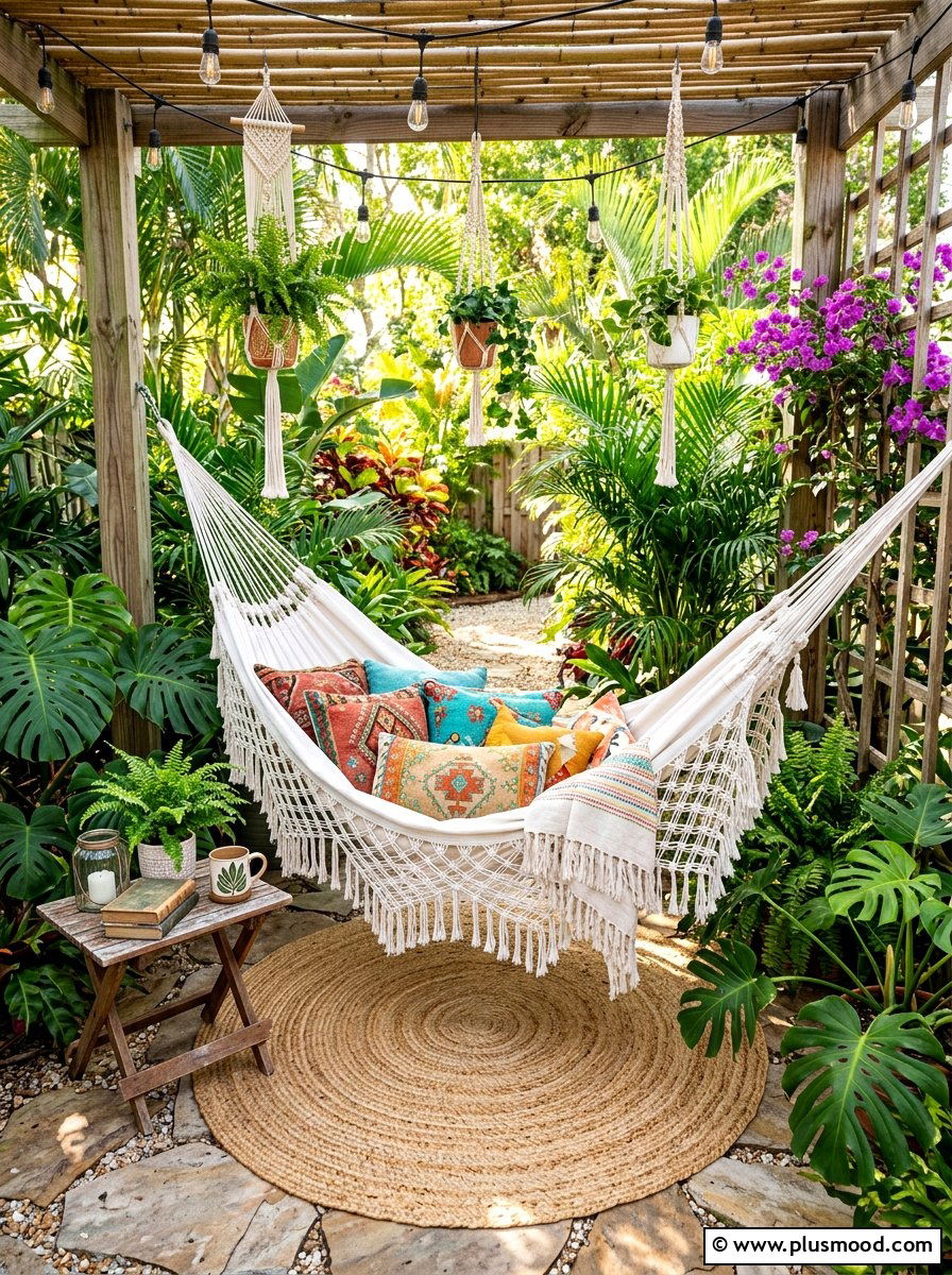 Boho hammock nook - 25 summer backyard oasis ideas
