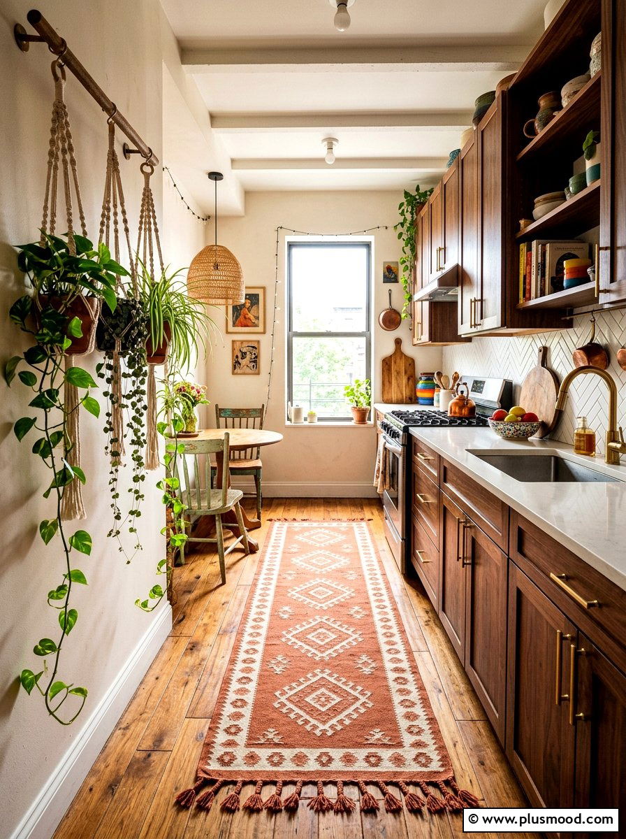 Boho kitchen runner - 25 summer kitchen decor ideas for apartments