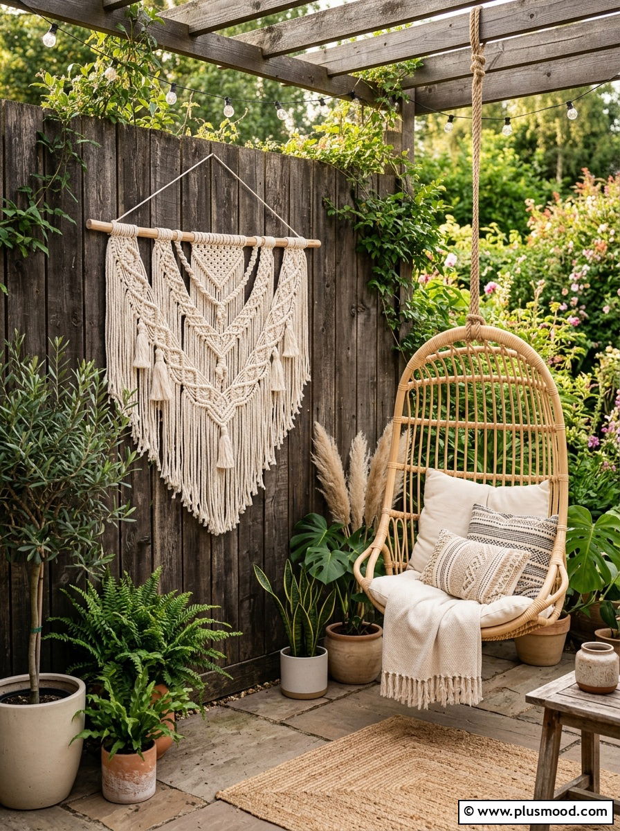 Boho outdoor wall macrame - 25 outdoor garden decor ideas with wall art