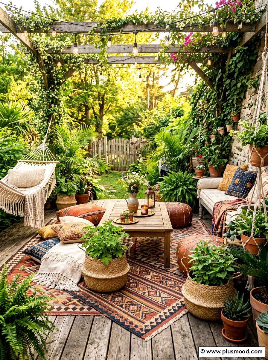 Boho patio with potted citronella - 25 summer patio ideas with citronella plants