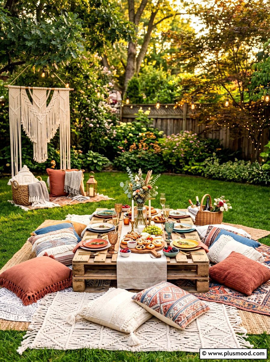 Boho picnic brunch - 25 summer brunch party ideas for summer