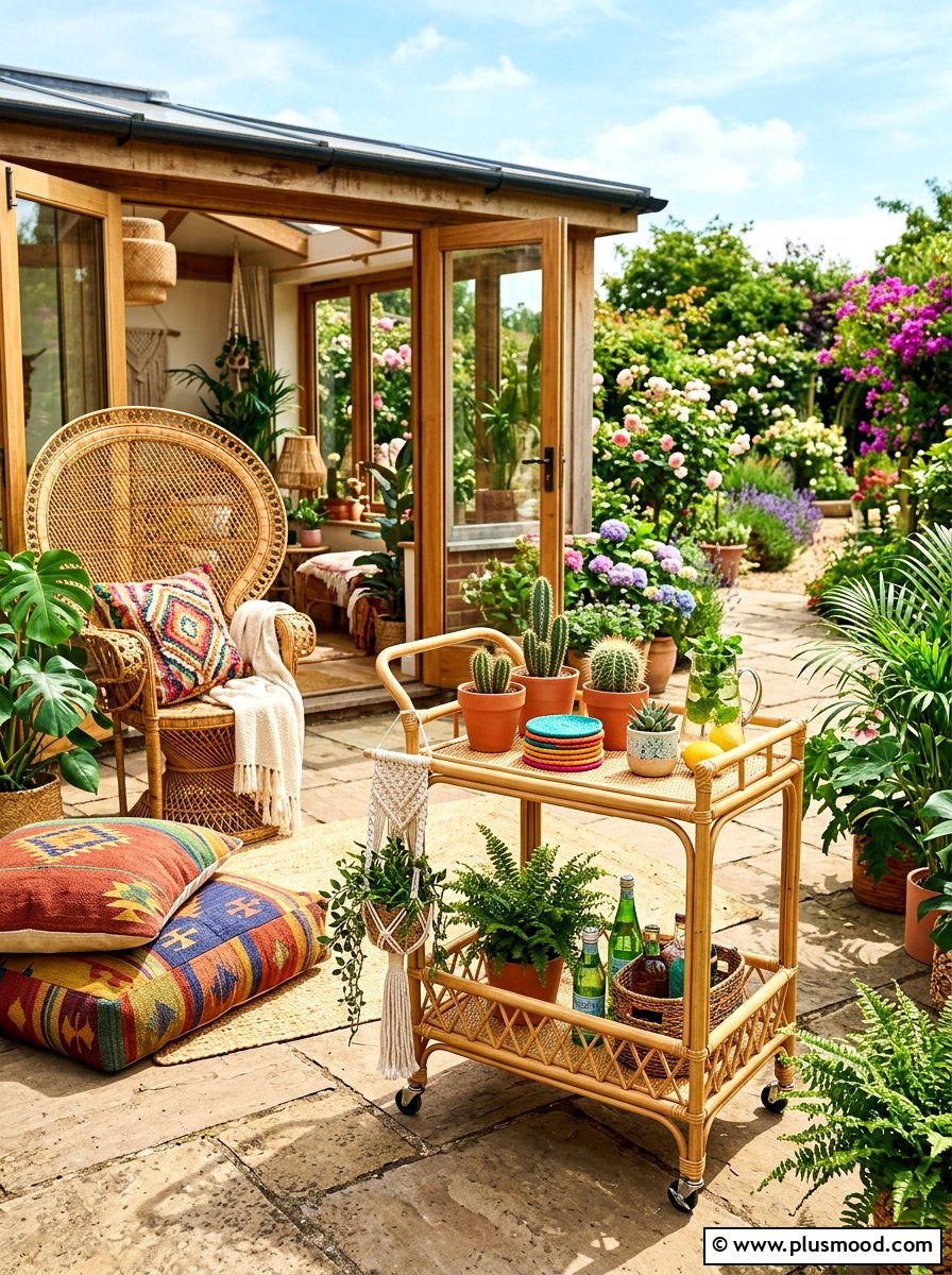 Boho rattan trolley - 25 summer outdoor serving cart ideas