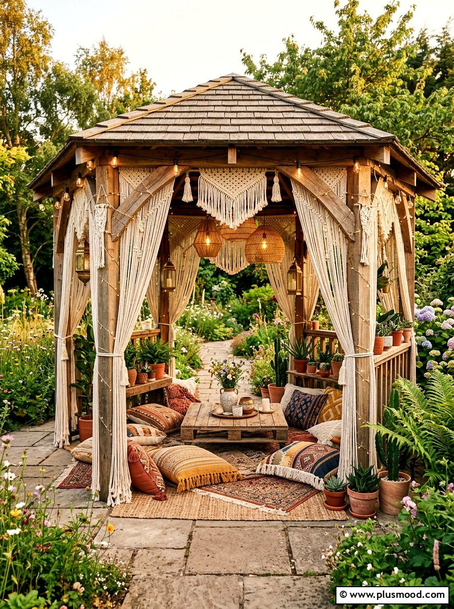 Boho style gazebo - 25 small backyard ideas with gazebo