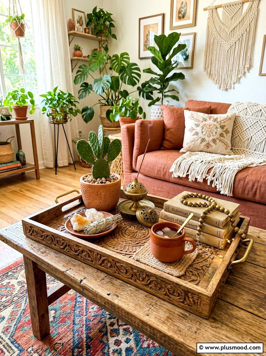 Boho summer tray - 25 summer tray decor ideas for living room