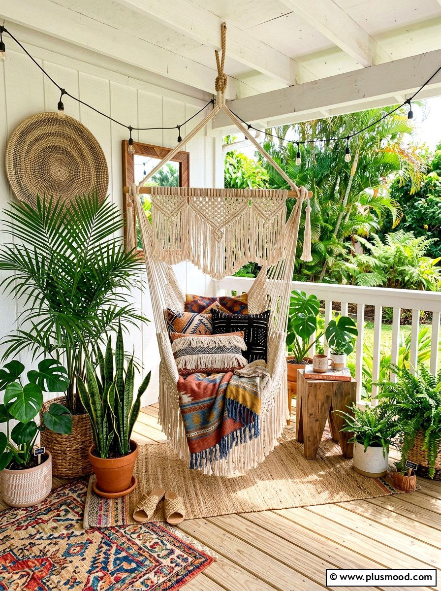 Boho swing chair porch - 25 best summer front porch decor ideas