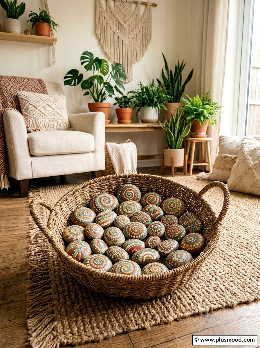 Boho tie dye rock painting - 25 painted rock ideas with tie dye effect