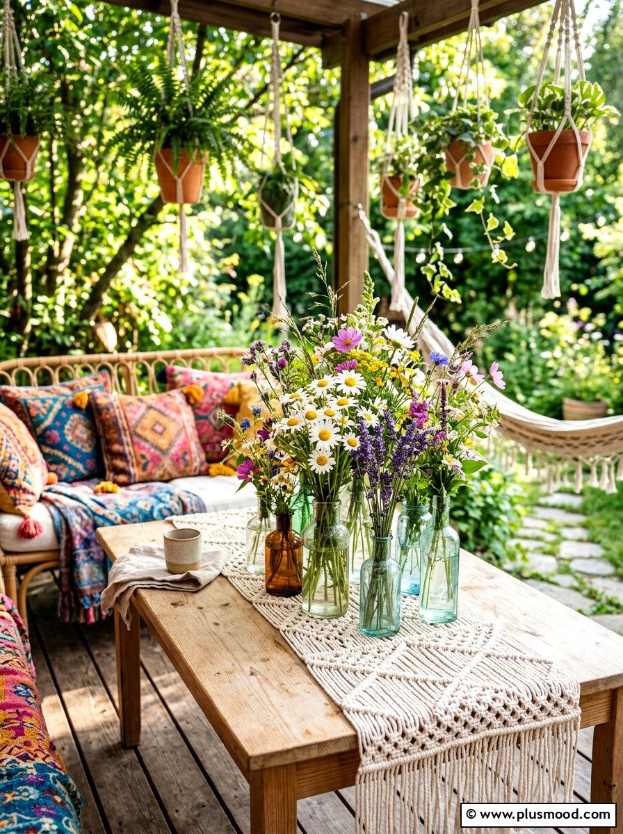 Boho wildflower arrangement - 25 summer outdoor centerpiece ideas