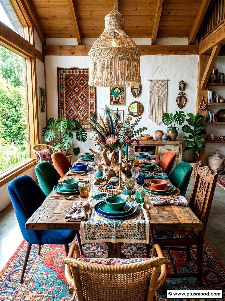 Bold Bohemian Dining Table - 25 summer tablescape ideas for dining room