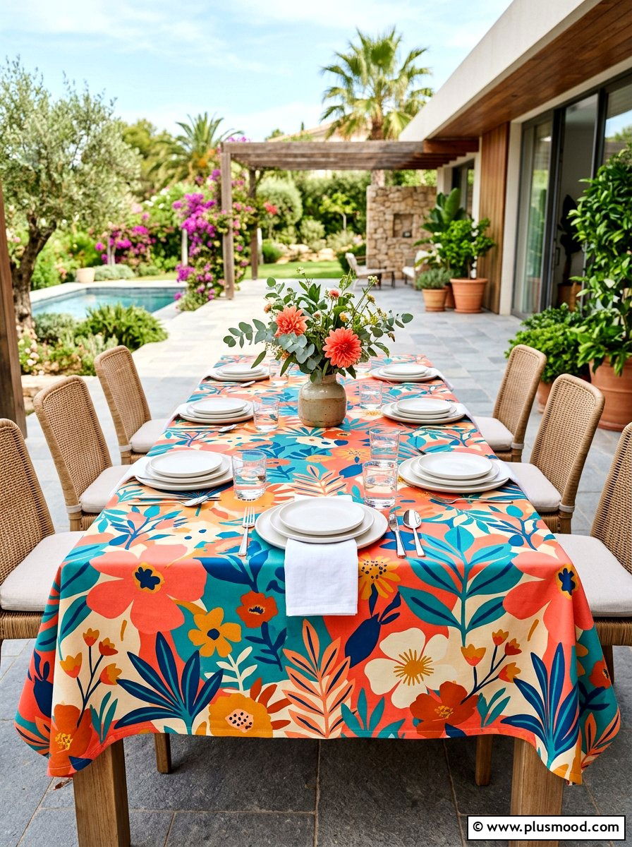 Bold Patterned Tablecloth - 25 summer brunch table ideas