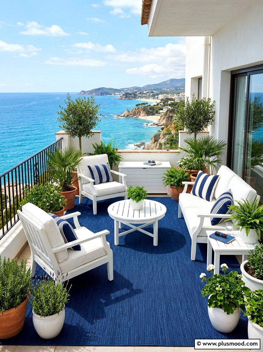 Bold blue rug - 25 summer colorful balcony ideas