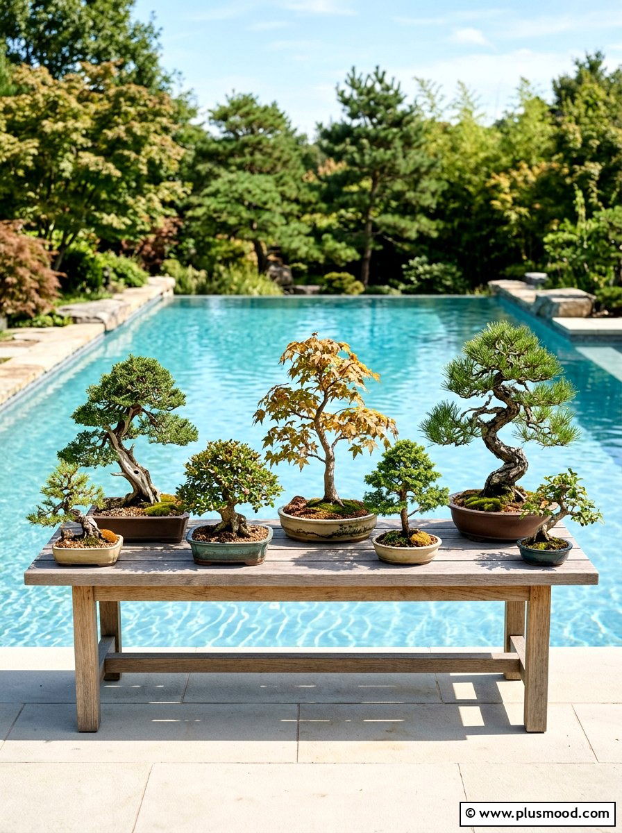 Bonsai Tree Pool Display - 25 pool landscaping ideas with Japanese style