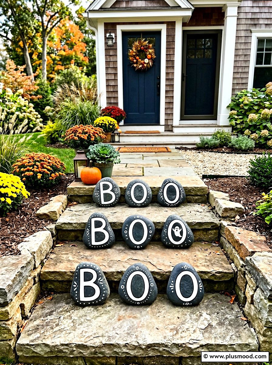 Boo Lettering Painted Rocks - 25 painted rock ideas for Halloween