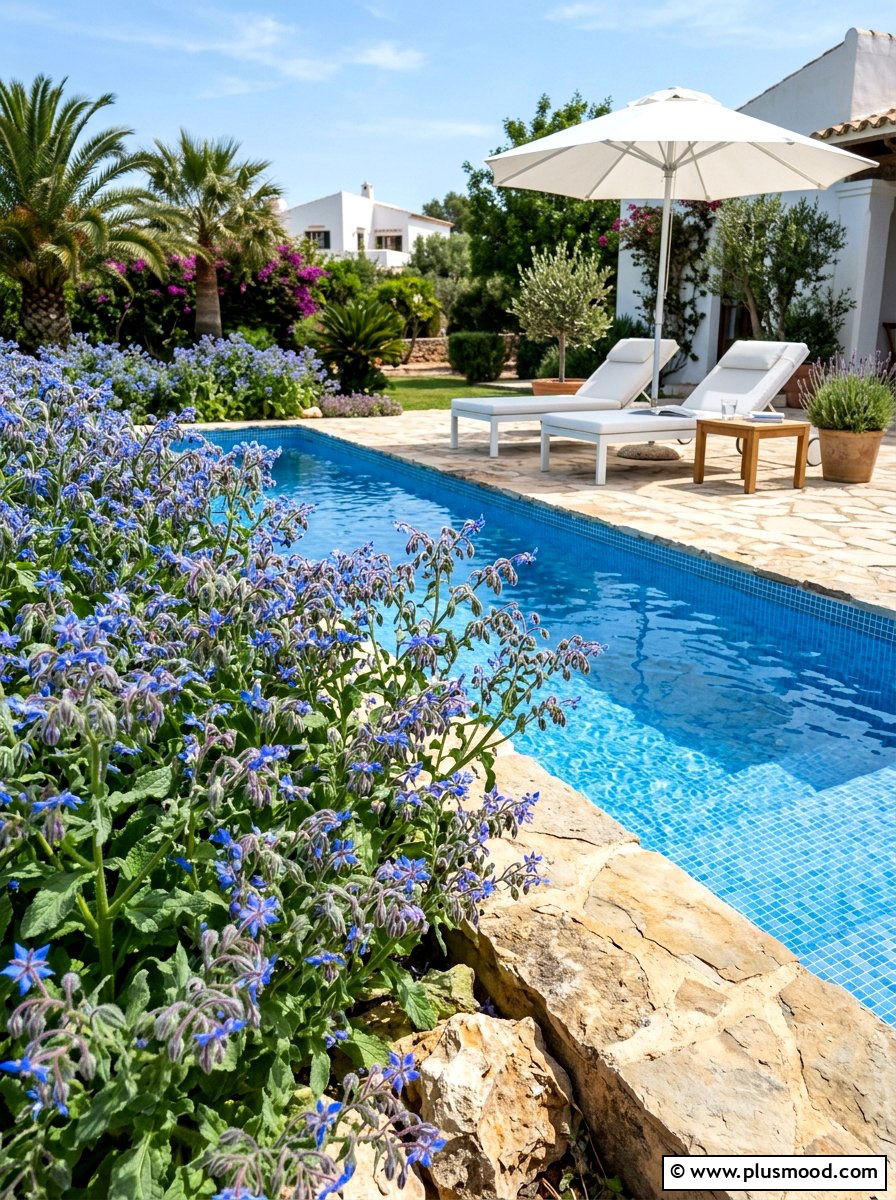 Borage Flower Poolscape - 25 pool landscaping ideas with herbs