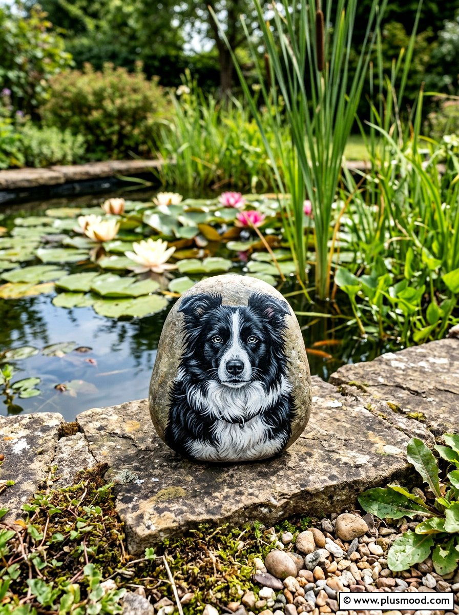 Border Collie Painted Rock - 25 painted rock ideas with dogs