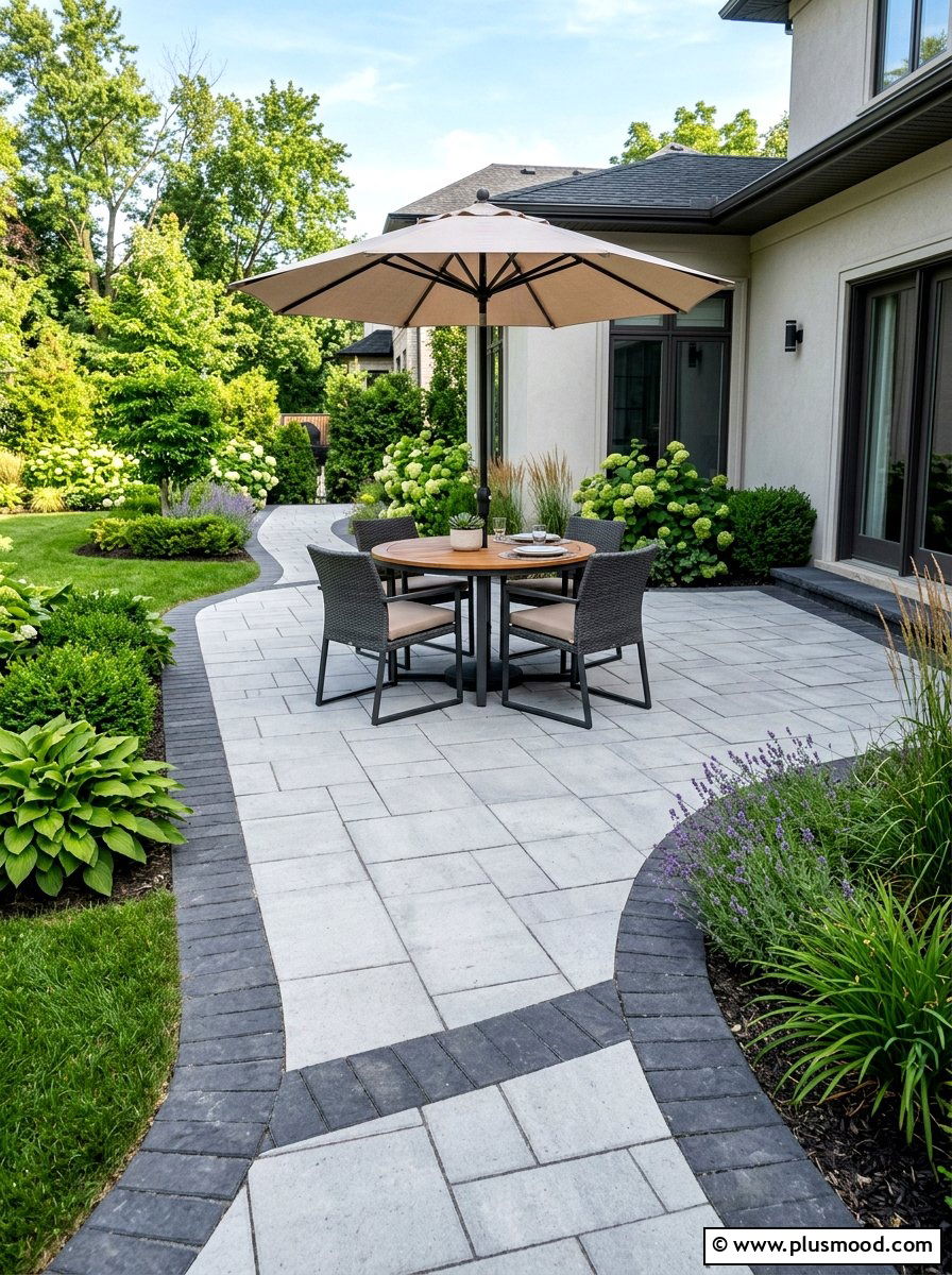 Bordered Paver Patio With Contrast Colors - 25 small backyard ideas with pavers