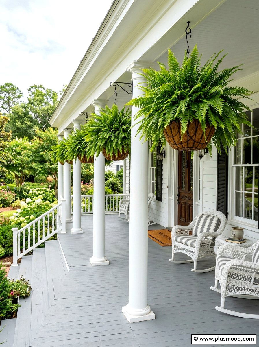 Boston fern hanging porch decor - 25 summer front porch decor ideas with hanging baskets
