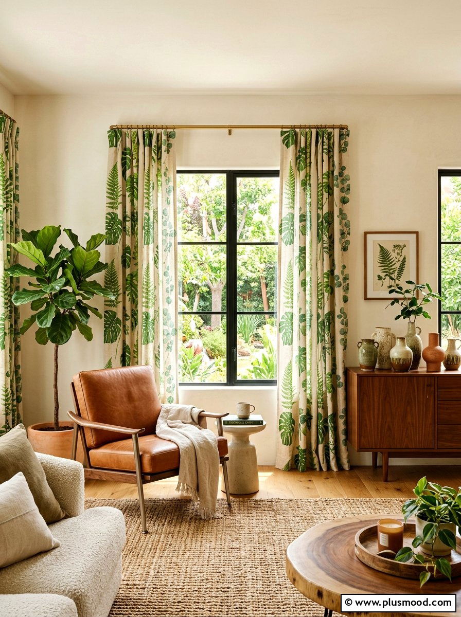 Botanical Print Fabric - 25 summer curtains ideas for living room