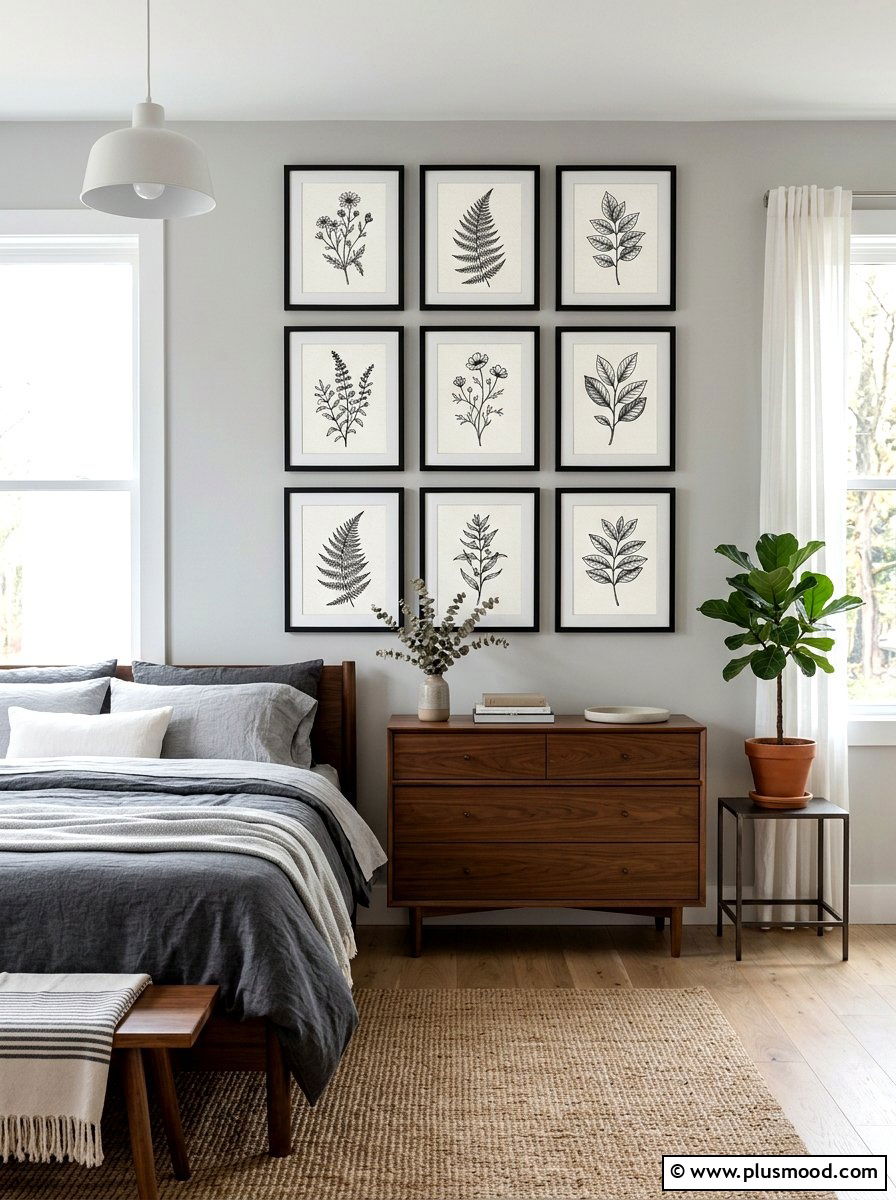 Botanical Sketch Wall Decor - 25 summer botanical bedroom ideas