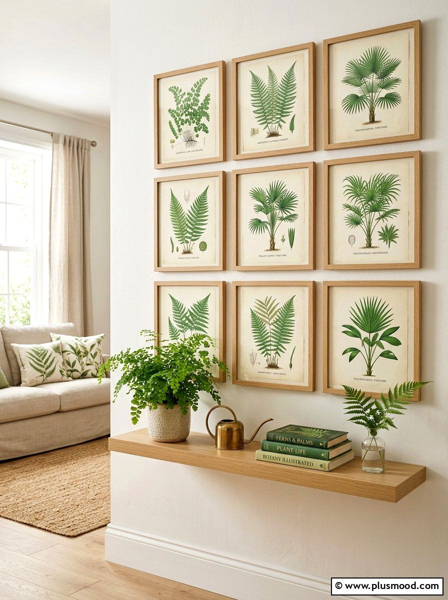 Botanical art display - 25 summer shelf decor ideas