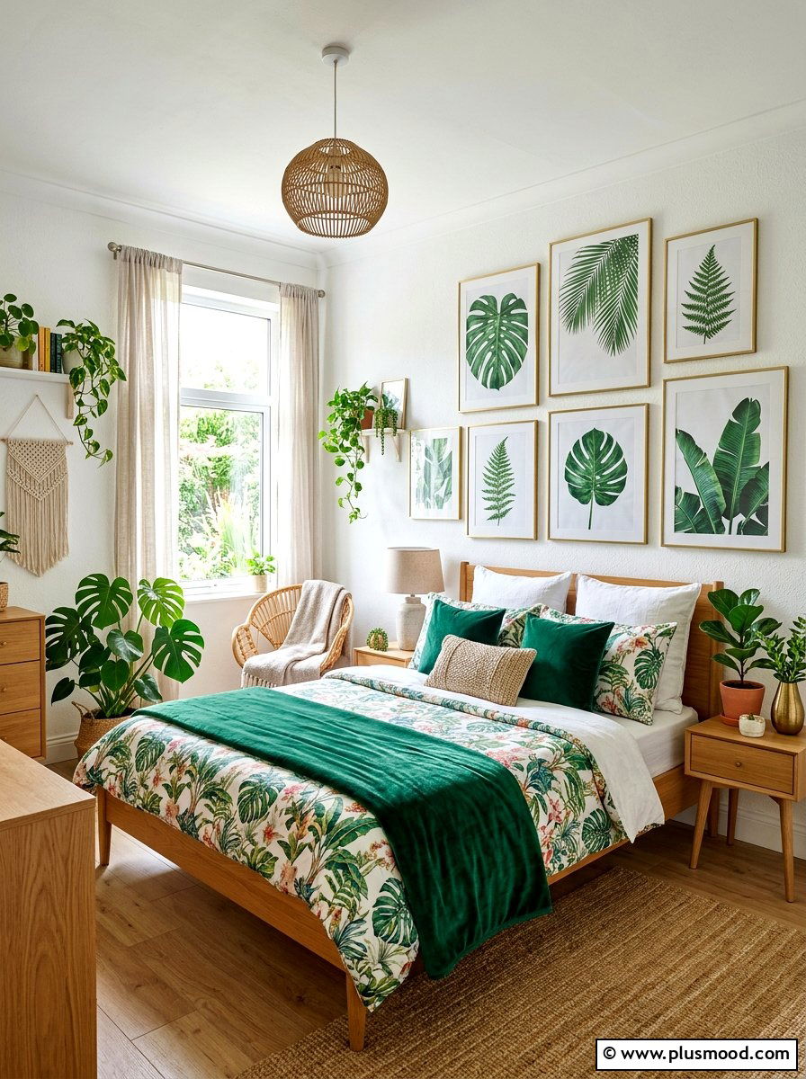 Botanical print bedroom - 25 boho summer bedroom ideas