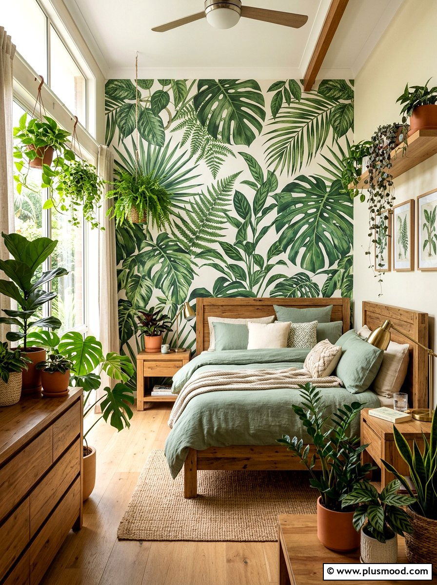 Botanical wall bedroom - 25 summer teen bedroom ideas