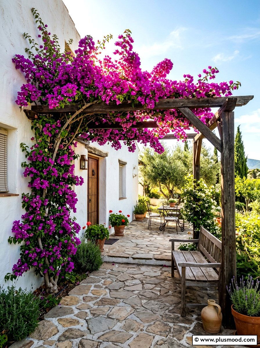 Bougainvillea Trellis - 25 summer Mediterranean patio ideas