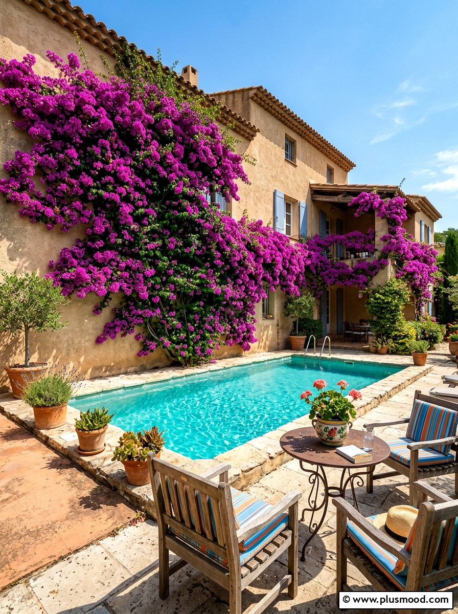 Bougainvillea wall coverage - 25 pool landscaping ideas for desert climates