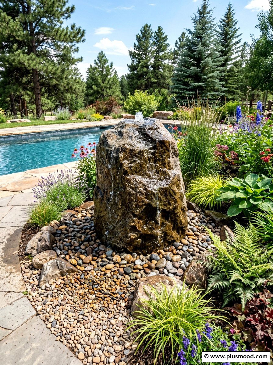 Boulder Fountain Feature - 25 pool landscaping ideas with water features