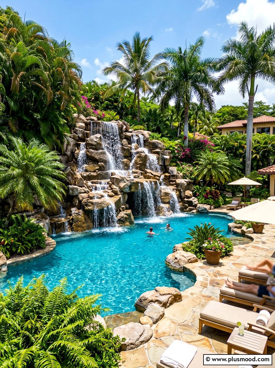 Boulder Waterfall - 25 pool landscaping ideas with rocks