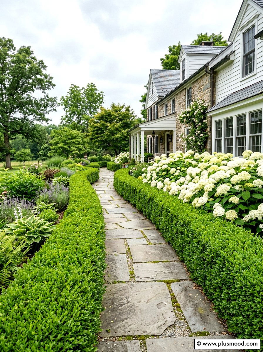 Boxwood Hedge Border - 25 small backyard ideas farmhouse style