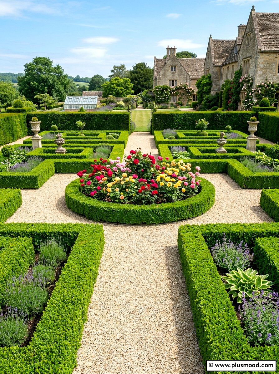 Boxwood Hedge Formal Garden - 25 summer farmhouse garden ideas