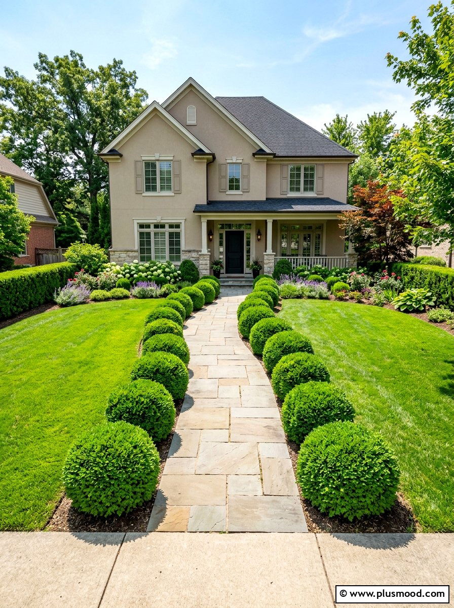 Boxwood Hedge Landscaping - 25 summer neutral curb appeal ideas