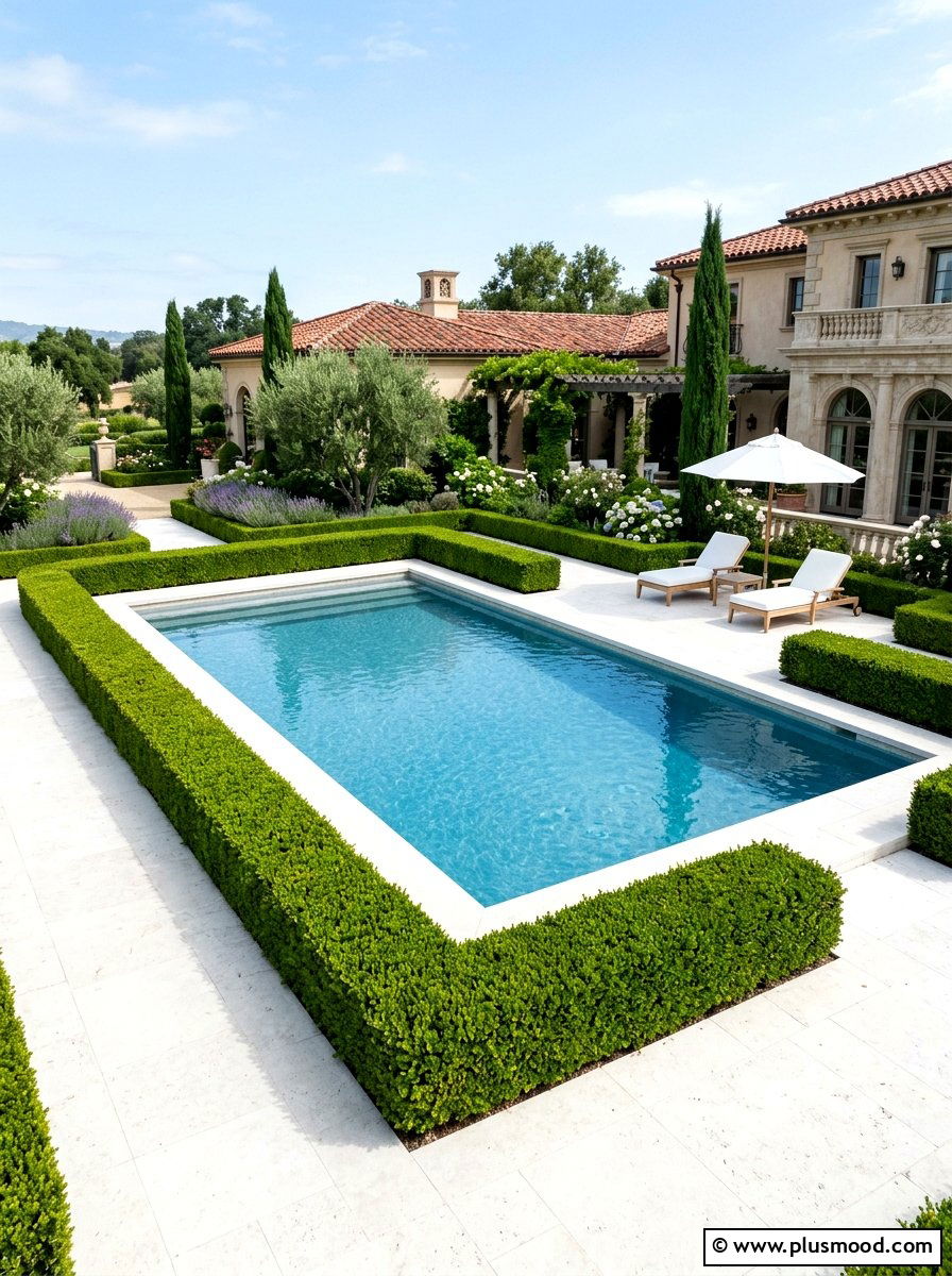 Boxwood Hedge Pool Border - 25 pool landscaping ideas for beginners