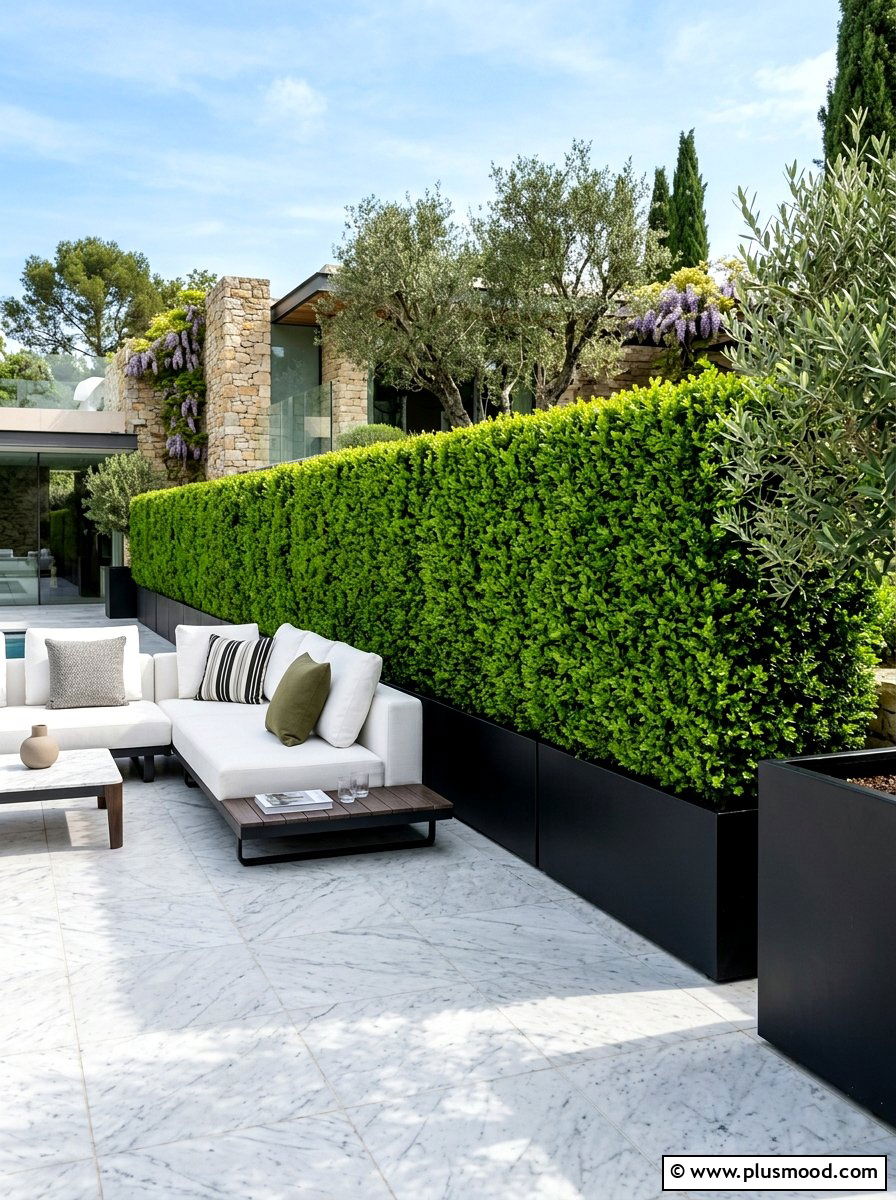 Boxwood Hedge Privacy - 25 summer patio privacy ideas