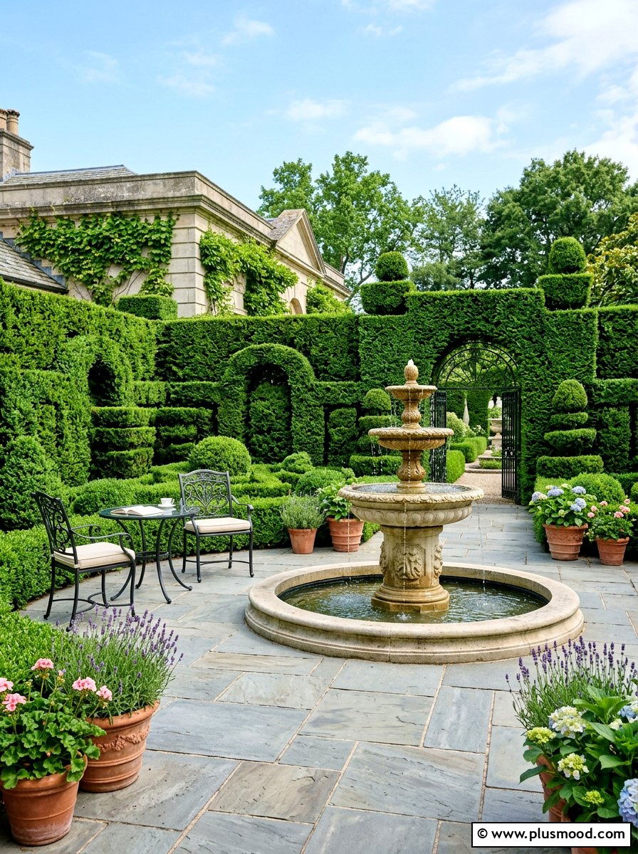 Boxwood Hedge Wall - 25 small backyard ideas with privacy fence