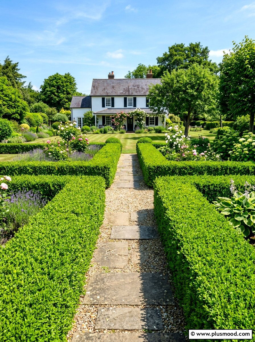 Boxwood Hedge - 25 summer farmhouse landscaping ideas