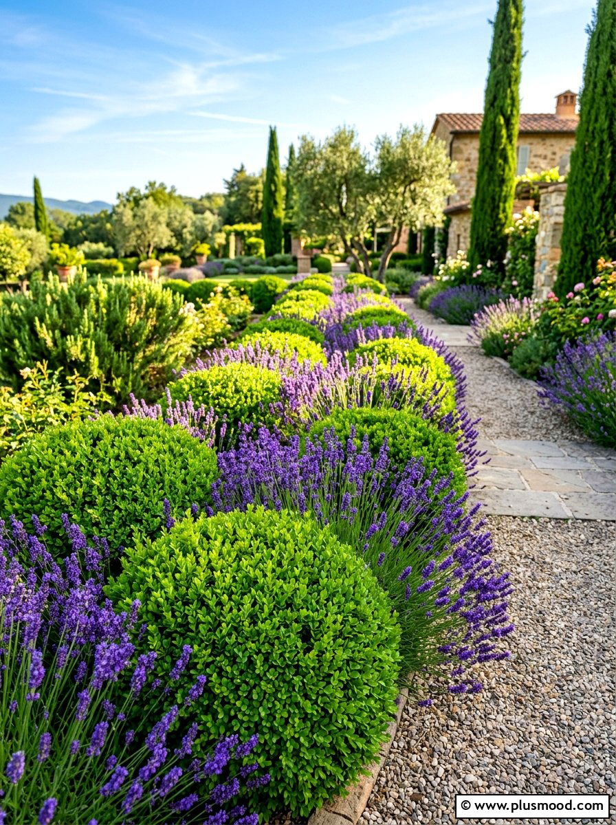 Boxwood Lavender Hedge - 25 summer foundation planting ideas