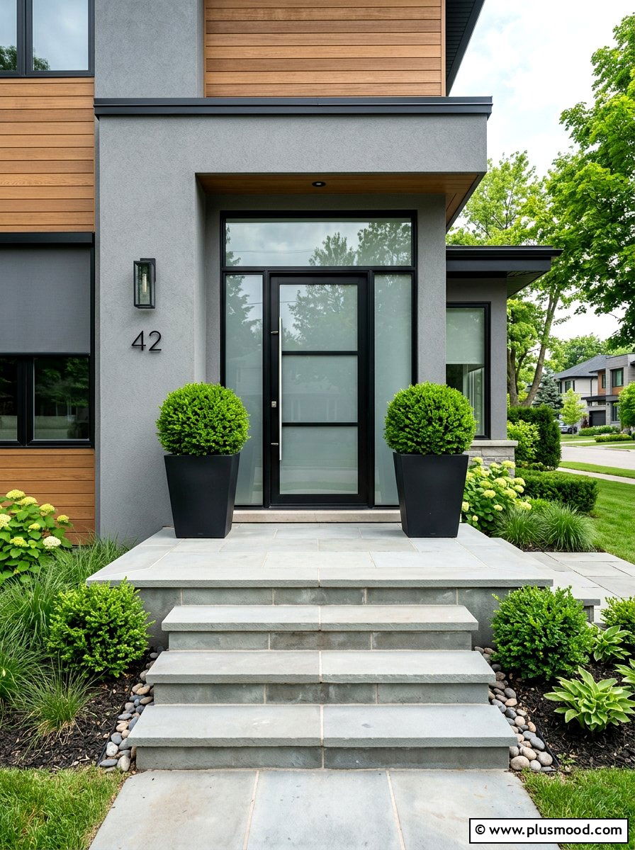 Boxwood Planters - 25 summer front porch landscaping ideas