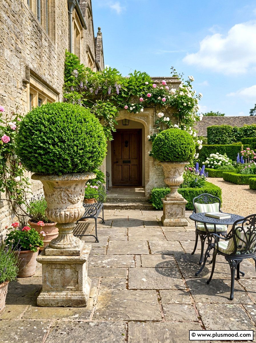 Boxwood Topiary Containers - 25 summer patio planter ideas